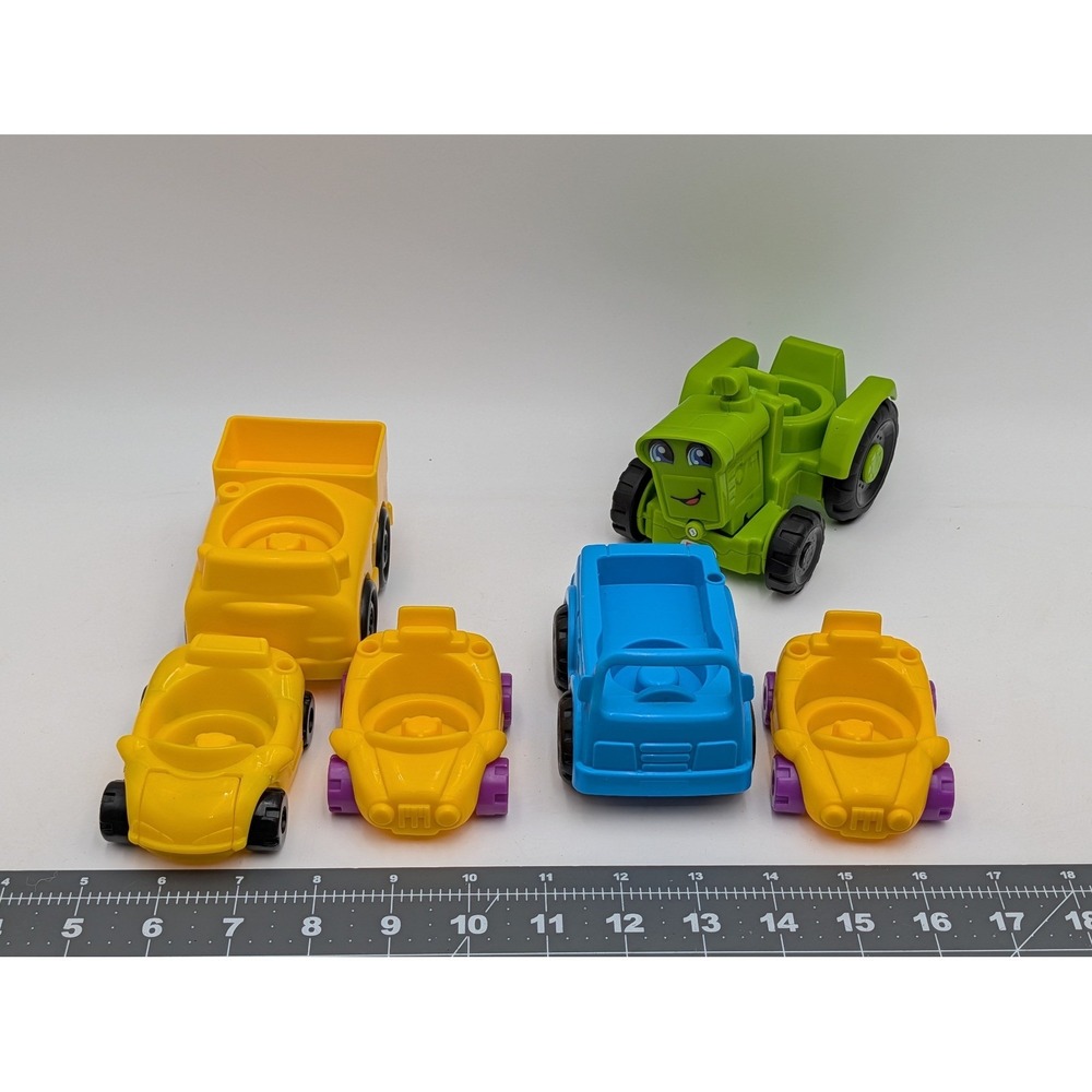 Fisher Price Little People Vehicle Lot of 6 Green Tractor Yellow Car Truck Blue